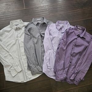 Express Men's White, Gray, Light Purple and Purple Dress Shirts. Set Of Four.